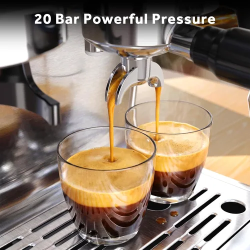 Vista 3 de COWSAR Máquina de café expreso de doble caldera con molinillo, máquina automática de espresso de 20 bares, varita de vapor espumador de leche