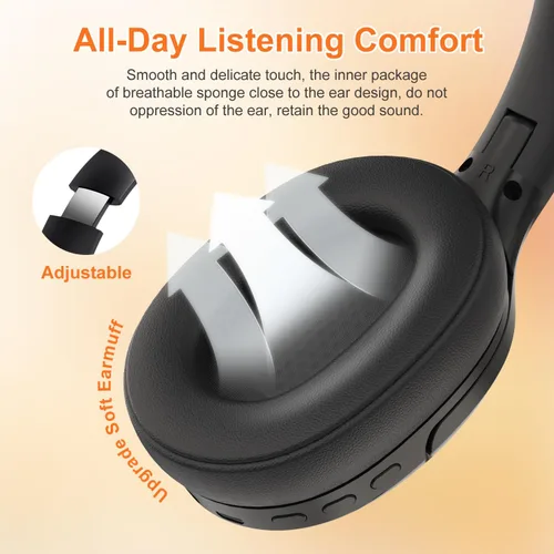 Vista 5 de F2 FM Radio auriculares inalámbricos Bluetooth 5.2 con micrófono incorporado, receptor de radio portátil auricular con cable/inalámbrico sobre