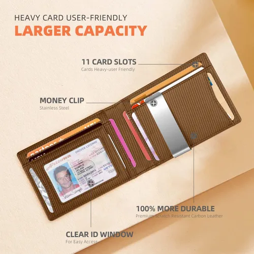 Vista 162 de RUNBOX - Carteras delgadas para hombre, cartera de piel con pinza para el dinero, cartera de bolsillo frontal con bloqueo RFID, tarjetero