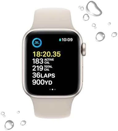 Vista 5 de Apple Reloj SE (2 generación) (GPS + celular, 1.575 pulgadas) - Caja de aluminio Starlight con correa deportiva Starlight, ML (renovado)