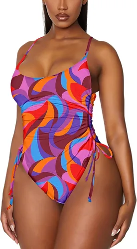Vista 36 de Viottiset Traje de baño de una pieza, de corte alto fruncido, con control de abdomen para mujer Naranja quemado