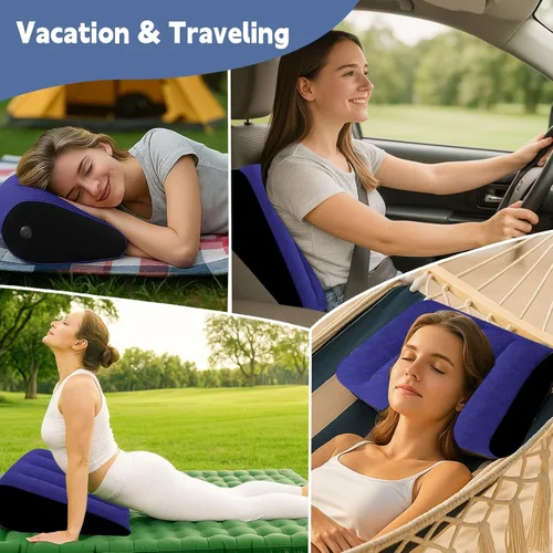 Vista 2 de TheClover Almohada inflable de cuña para viajar - Cojín de cama portátil para aliviar el reflujo ácido y el dolor de espalda, cojín de viaje