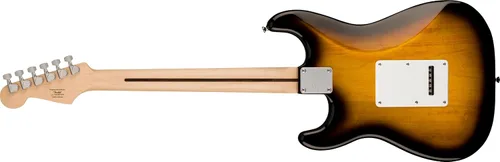 Vista 2 de Guitarra eléctrica Squire Sonic Stratocaster, Sunburst de 2 colores, diapasón de madera de arce, protector blanco