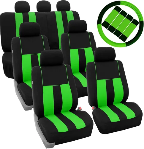 Vista 16 de FH Group - Juego completo de tres filas con fundas para asientos de automóvil a rayas de 7 plazas con funda para volante y almohadillas