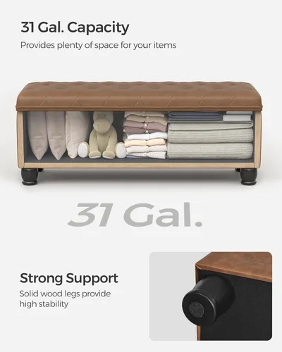 Vista 7 de SONGMICS Storage Ottoman, Storage Bench, Tufted Entryway Bedroom Bench, 17.7 x 46.5 x 17.7 Inches, Hinges Easy Lid Operation, Wooden Legs, Synthetic
