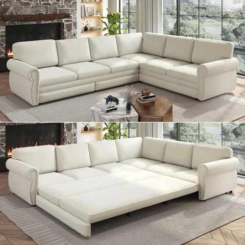 Vista 11 de Sofá cama seccional en forma de L de 6 asientos, sofá extraíble de chenilla gris Gris oscuro