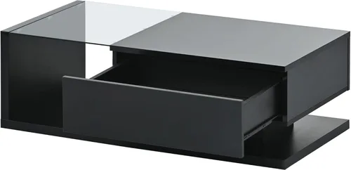 Vista 41 de Mesa de centro moderna con almacenamiento, mesa de cóctel de madera con superficie UV de alto brillo, mesas de centro rectangulares de 2 niveles