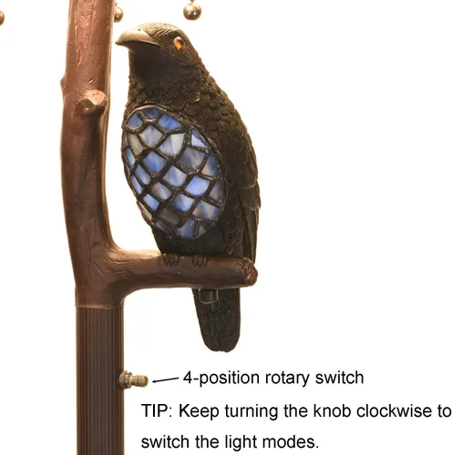 Vista 5 de Bieye L10882 Ravens Sitting on Bare Tree Branch Against Full Moon Lámpara de pie estilo Tiffany con luz nocturna Raven doble iluminada para Azul