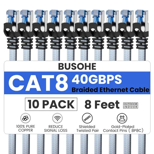 Vista 11 de Cable Ethernet Cat8 de 16.4 ft, cable de red de Internet RJ45 LAN, 40 Gbps 2000 MHz Gigabit Patch Cord Wire para módem, router, PS3, PS4, Xbox