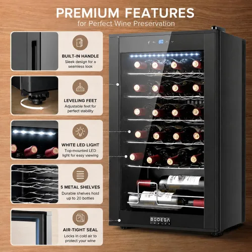 Vista 8 de BODEGA COOLER - Enfriador de vino de 24 botellas para el hogar y la cocina, mini refrigerador para dormitorio, refrigerador de vino con control