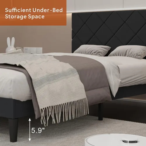 Vista 8 de Base de cama de tamaño individual con cabecera ajustable, plataforma tapizada de terciopelo, marcos de cama individual con fuerte soporte