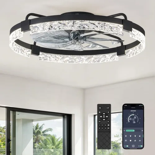 Vista 9 de ZMISHIBO Ventiladores de techo con luces, ventilador de techo de perfil bajo con luz y control remoto, ventilador de techo empotrado, reversible