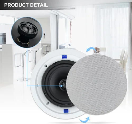 Vista 4 de Herdio - Paquete de altavoces de techo de 16,5 cm, 640 vatios, 2 vías, Bluetooth, ideal para sistema de cine en casa, sala de estar, oficina
