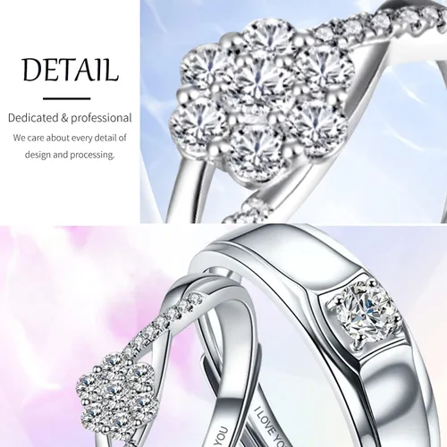 Vista 6 de Sunamy Juego de anillos de pareja a juego de amor sin fin para él y ella, diseño de corazón romántico de plata S925, anillo de compromiso