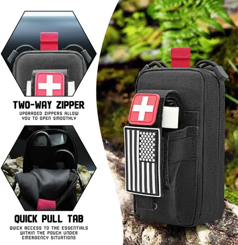 Vista 6 de Ifak Med Trauma Kit, Kit de primeros auxilios tácticos de emergencia Molle negro, kit médico de supervivencia militar Molle EMT, suministros