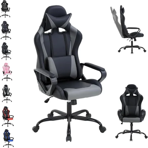 Vista 8 de Silla de videojuegos, silla de videojuegos para computadora, respaldo alto, silla de escritorio de oficina con soporte lumbar, ajustable, giratoria