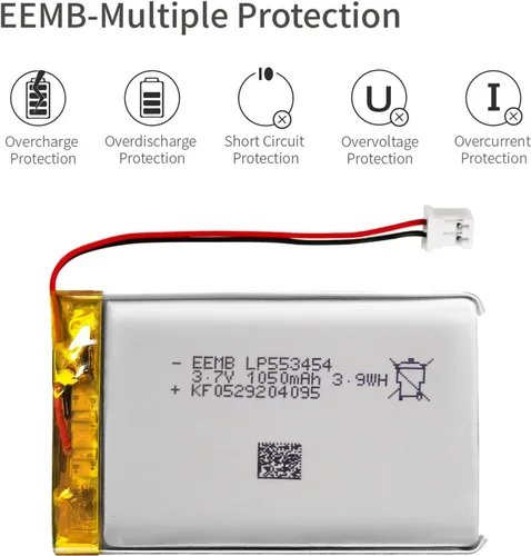 Vista 5 de EEMB Batería de polímero de litio 3.7V 1050mAh 553454 Lipo Batería recargable con conector JST de cable para altavoz y dispositivo inalámbrico