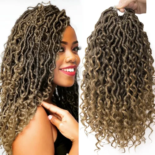 Vista 14 de Goddess Locs - Rastas de cabello corto rizado bohemio sintético de 10 pulgadas, paquete de 8 paquetes de trenzas de ganchillo preenrolladas