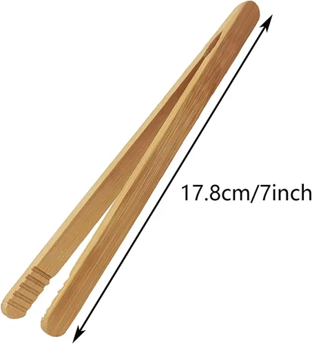 Vista 2 de Pinzas para utensilios de cocina de bambú de 7 pulgadas, pinzas reutilizables de bambú para tostadas, kimchi, frutas y té, 8 unidades.