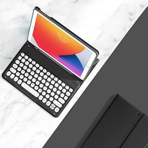 Vista 7 de Funda de teclado para Fire HD 10 Plus/HD 10 (solo para 11ª generación, versión 2021) Linda funda de teclado de color de clave redonda inalámbrica