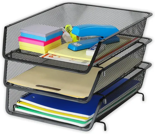 Simple Houseware - Organizador de escritorio apilable para documentos y cartas, 3 paquetes, color negro