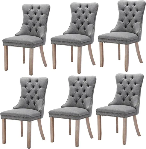 Vista 191 de Juego de 2 sillas de comedor modernas para sala de estar, cocina, patas de madera maciza, cojín acolchado de tela de lino, asiento y respaldo