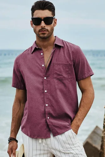 Vista 48 de JMIERR Camisas de vestir a rayas con botones y manga corta para hombre