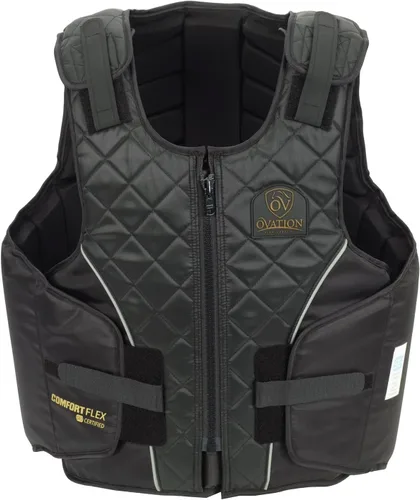 Ovation Adults' ComfortFlex Body Protector | Durable Comfortable Adjustable Safety Reflective Piping Equestrian Riding Vest, Black