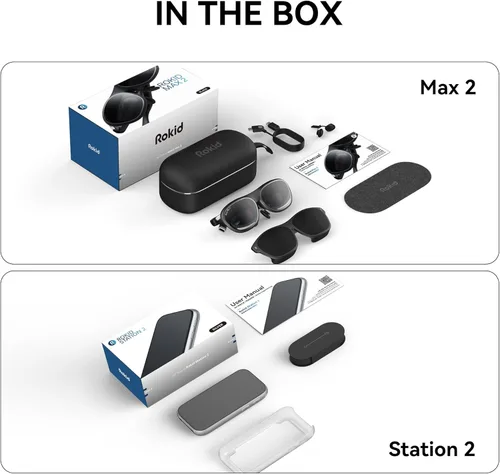 Vista 8 de Rokid AR - Gafas de Video Espacial con Sistema de 3 Pantallas, Gafas AR Max2 Negras y Computadora Espacial Station2 con Micro-OLED de 360°, OLED