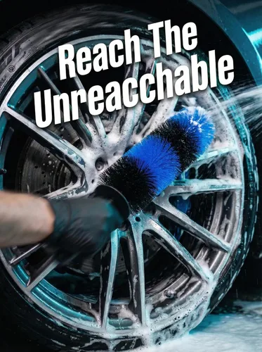 Vista 6 de TAKAVU Cepillo maestro para ruedas y neumáticos, cepillo de fácil alcance para detalles de ruedas y llantas, cerdas largas y suaves, cepillo