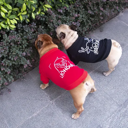 Vista 2 de iChoue Sudadera de Bulldog Francés Bordado Ropa para Perro para Pug Frenchie Inglés Amarican Pitbull Boston Terrier - RojoMediano