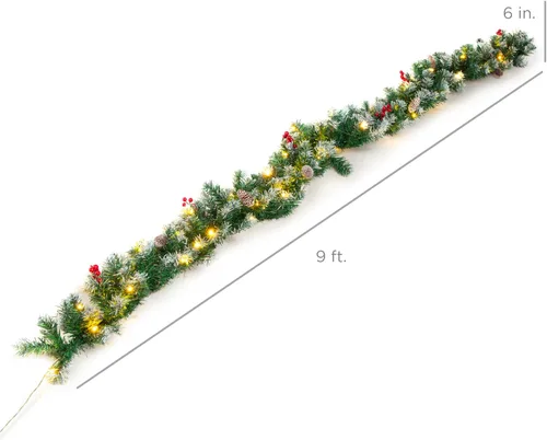 Vista 7 de Best Choice Products Guirnalda de Navidad preiluminada y predecorada de 9 pies para escaleras, chimenea, decoración con puntas de PVC, 50 luces