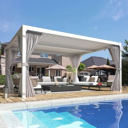 Vista 16 de EROMMY Pérgola con Persianas de 10x10 Pies, Refugio de Sombra Solar para Exteriores con Marco de Aluminio y Techo de Metal Ajustable Resistente a