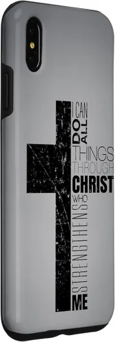 Vista 3 de iPhone XS Max Negro Cristiano Cruz Religiosa Biblia Verso Filipenses 4 13 Caso
