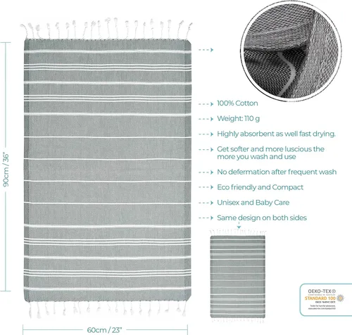 Vista 102 de Cacala Toallas de cocina 100% algodón turco, altamente absorbentes, suaves, de secado rápido, con lazo para colgar, para gimnasio, yoga, baño