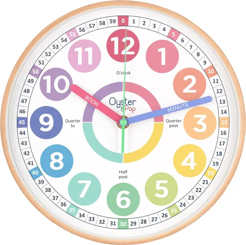 Vista 11 de Oyster&Pop Reloj de aprendizaje para niños - Reloj de enseñanza para decir la hora - Relojes de pared para niños para dormitorios - Decoración