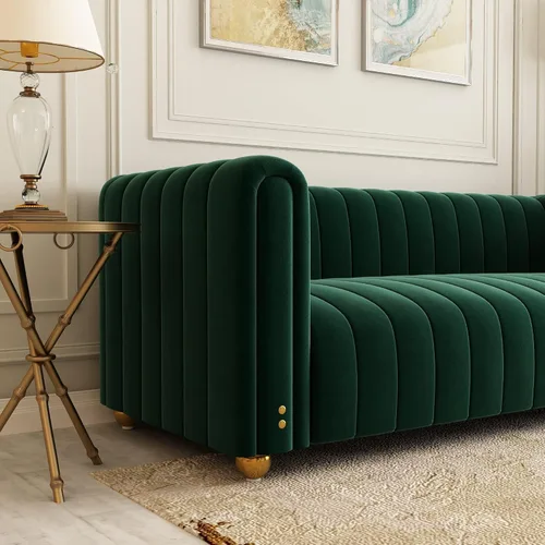 Vista 7 de Sofá de terciopelo verde de 81 pulgadas, moderno sofá de mediados de siglo para 3 personas, sofás de terciopelo copetudos Chesterfield para sala