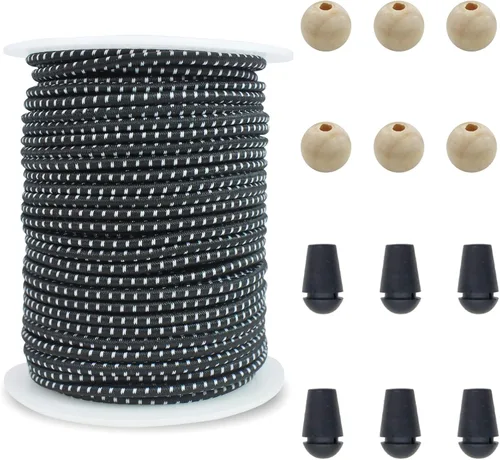 Vista 16 de Cordón elástico delgado negro de 2mm para hacer pulseras, cuerda elástica redonda de 129 pies, cordón para cuentas Pony, hilo elástico