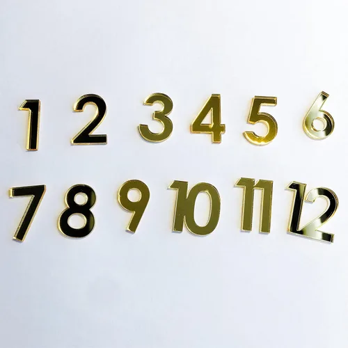 Vista 5 de Juego de 12 piezas de mini números acrílicos con espejo árabe para bricolaje un reloj de pared (espejo dorado)