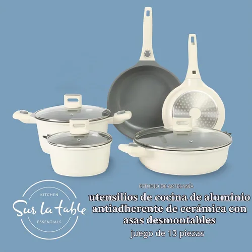 Vista 3 de Sur La Table Kitchen Essentials Craft Studio - Juego de sartenes de freír de aluminio fundido con mango desmontable de 8 y 10 pulgadas con cerámica