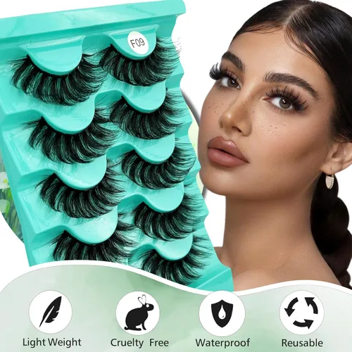 Vista 2 de Pestañas postizas de visón con volumen que parecen extensiones glamorosas y rizadas, paquete de 5 pares