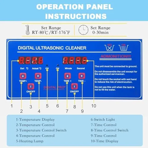 Vista 3 de 6L Ultrasonic Jewelry Cleaner with Timer & Temperature Control up to 80°C - Professional 10L Deep Cleaning Machine for Watches, Eyeglasses, and More