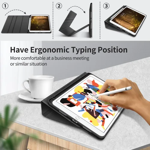Vista 3 de H HOLIMET Funda para iPad Air de 3ª generación/iPad Pro de 10.5 pulgadas con soporte para lápiz, soporte de TPU suave, funda inteligente con función