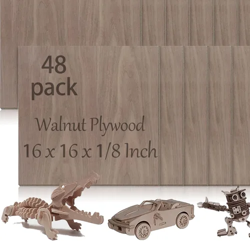 Vista 11 de 48 piezas de madera contrachapada de abedul báltico, 12 x 12 x 1/8 pulgadas, 0.118 pulgadas de grosor, madera sin terminar para manualidades, corte