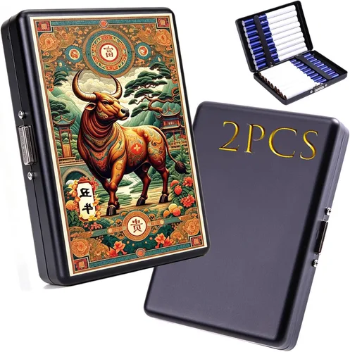 Vista 7 de 2 cajas de cigarrillos, capacidad para 20 palos, caja de cigarrillos de metal, soporte portátil a prueba de aplastamiento, carteras para tarjetas