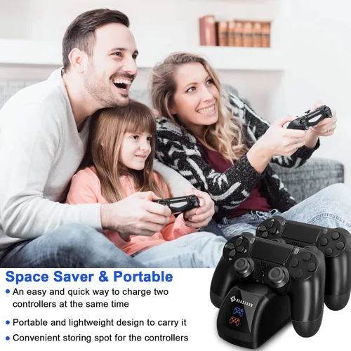Vista 7 de Beastron - Estación de carga dual USB para controlador Sony PS4, base de carga dual con indicador de luz LED, compatible con Playstation 4 PS4