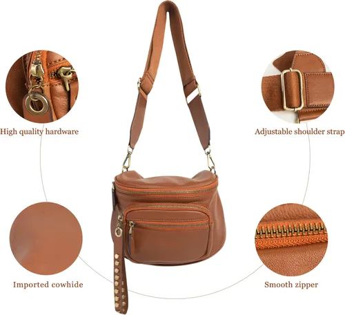 Vista 9 de AZXCG Cangurera de cuero, bolsa cruzada para mujer, bolsa de cintura de piel de vacuno, bolsa para cinturón con correa ajustable, bolsa de cadera