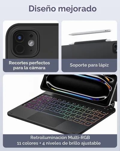 Vista 5 de AUSDOM Funda para iPad Pro de 11 pulgadas con teclado (M5/M4, 2025/2024), funda de teclado para iPad Pro de 11 pulgadas (M4) con soporte magnético