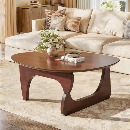 Vista 8 de Mesa auxiliar de madera, mesa de centro triangular moderna de mediados de siglo para sala de estar, patas y mesa de madera maciza rústica, mesa