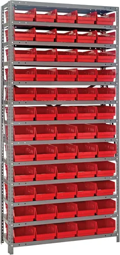 Vista 356 de Quantum QSBU-245BK Heavy Duty Shelving Unit with (7) Shelves and (24) QUS245 Black Bins for Garage Warehouse Storage Distribution 400 lb Load